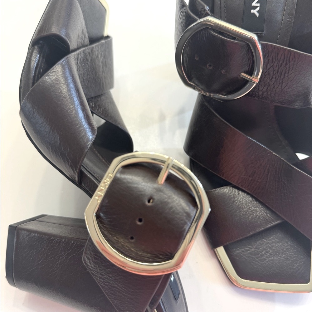 DKNY Lake Buckled Slide Leather Sandals, High Heel Platform - Picture 10 of 14